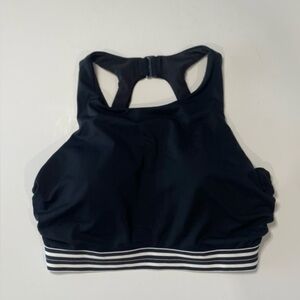 NWOT ATHLETA Sports Bra Size 32D/DD Black White High Neck Removable Cup Padding
